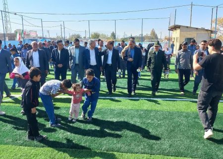 افتتاح زمین چمن مصنوعی و کلنگ‌زنی مدرسه ۶ کلاسه در روستای جبله نو جغتای